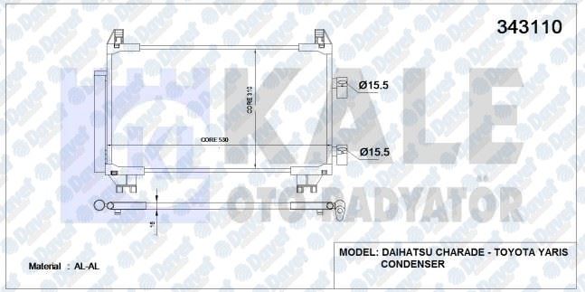 KALE 343110 Klima Radyatoru Toyota Yaris 1.0 Vvt-I  / 1.3 Vvt-I 05> Daihatsu Charade 1.33 16v  05>11 (Al/Al) (Kurutucu Ile)